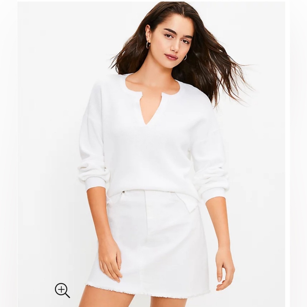 LOFT‎ Textured Split-Neck Sweater White Size XS